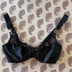 Stella McCartney Black Lace & Silk Underwire Bra with Gold Hardware-34D